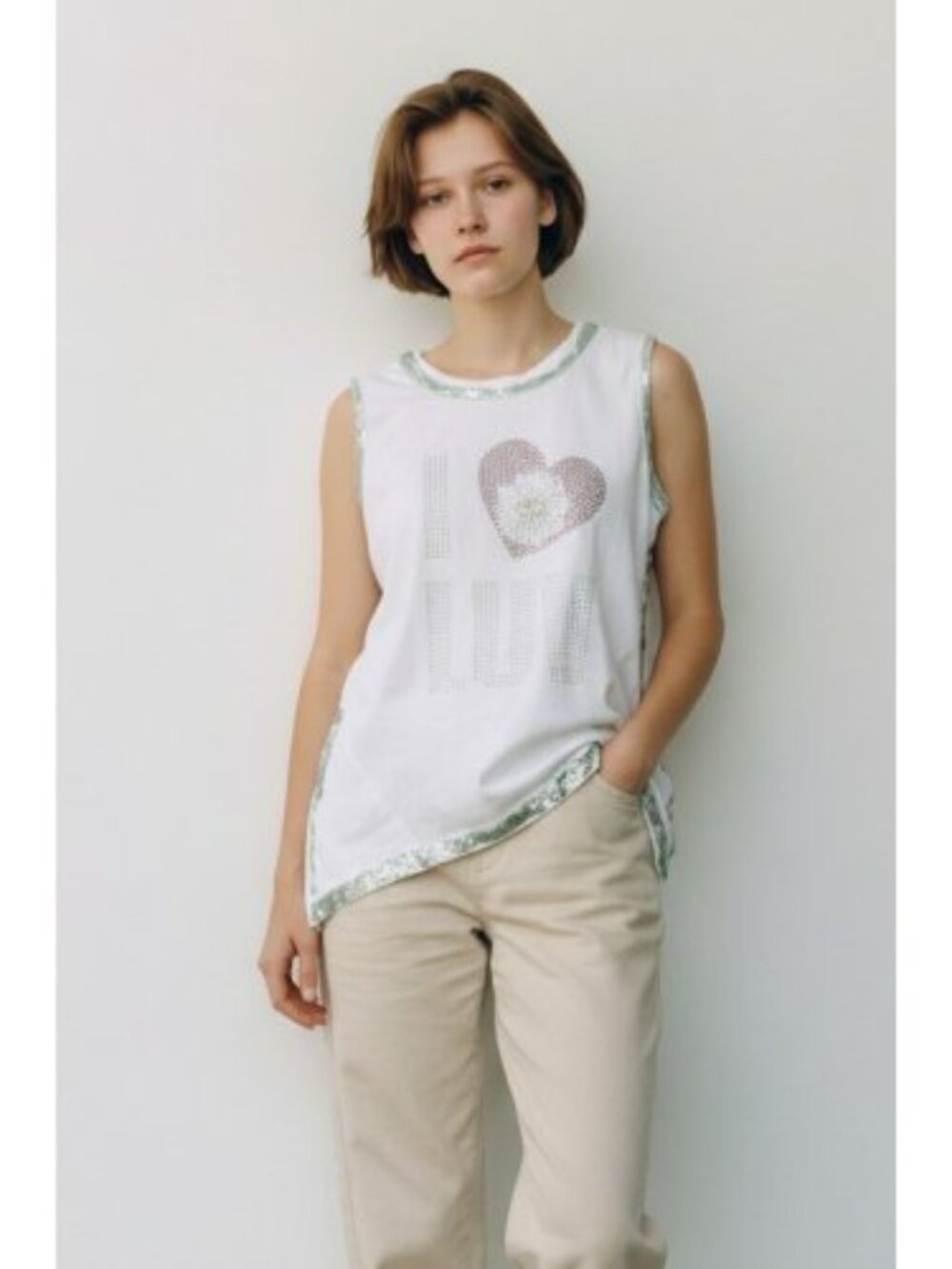 NWT White RUUM Sleeveless Top Girls Size 10 Beaded Accents